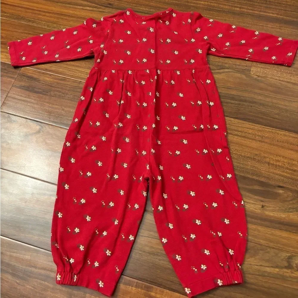 Baby Gap vintage red floral long sleeve jumpsuit romper